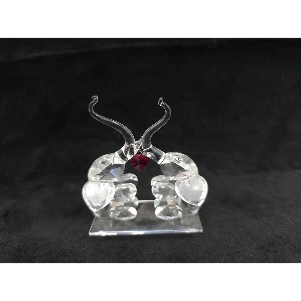 Clear Crystal Elephant Couple With red heart Figurine Love Valentine's Day